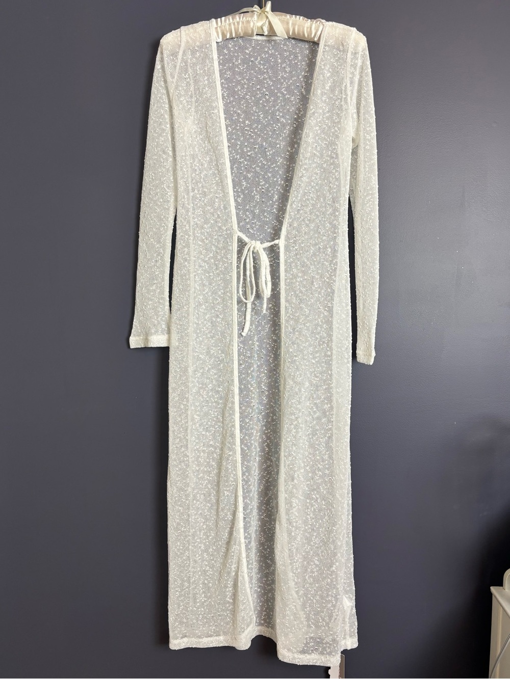 NEW Misguided Longline Duster Cardigan White Long Sleeve XS Semi Sheer Fairycore